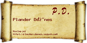 Plander Dénes névjegykártya